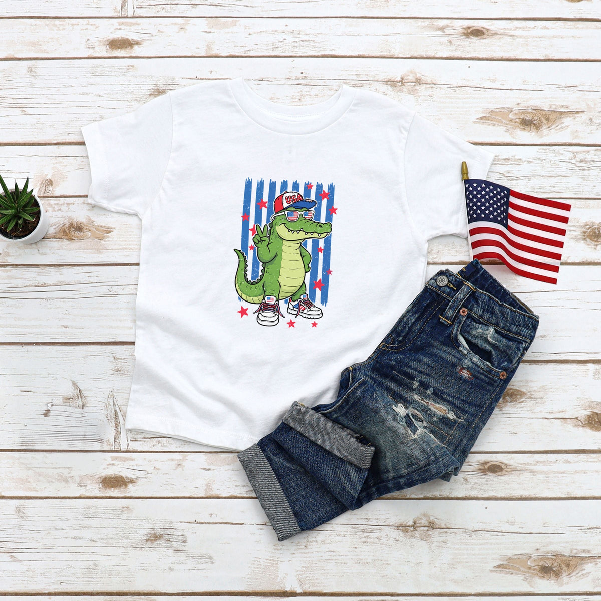 Patriotic Alligator Stripes - Toddler Short Sleeve Graphic product image 3