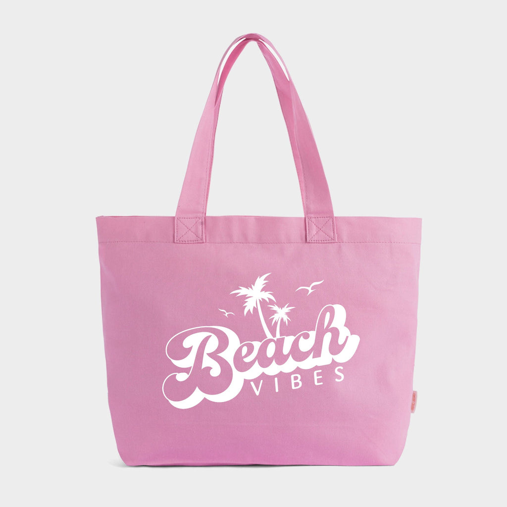 Beach Vibes Palm Trees - Zippered Canvas Tote