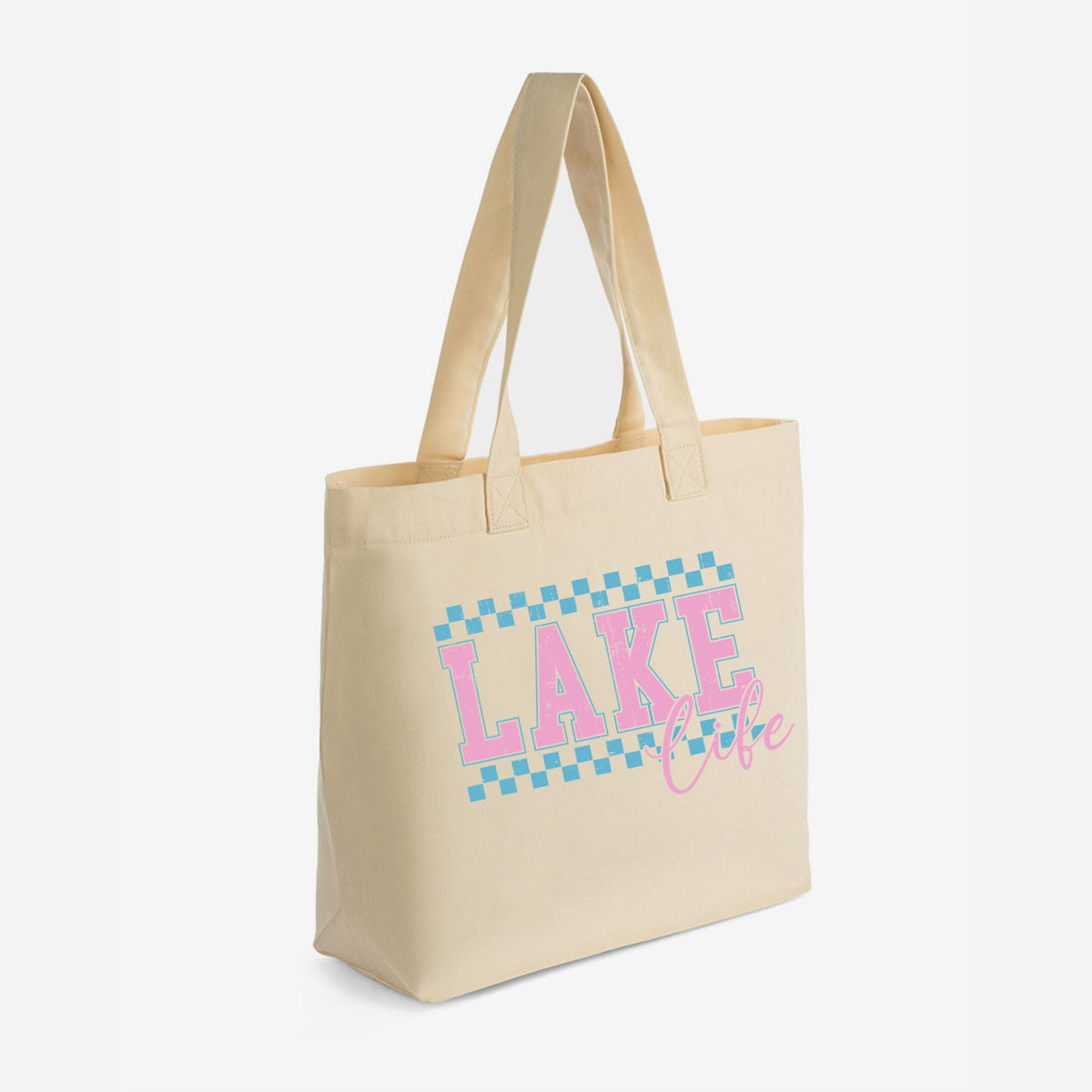 Lake Life Checkered - Zippered Canvas Tote