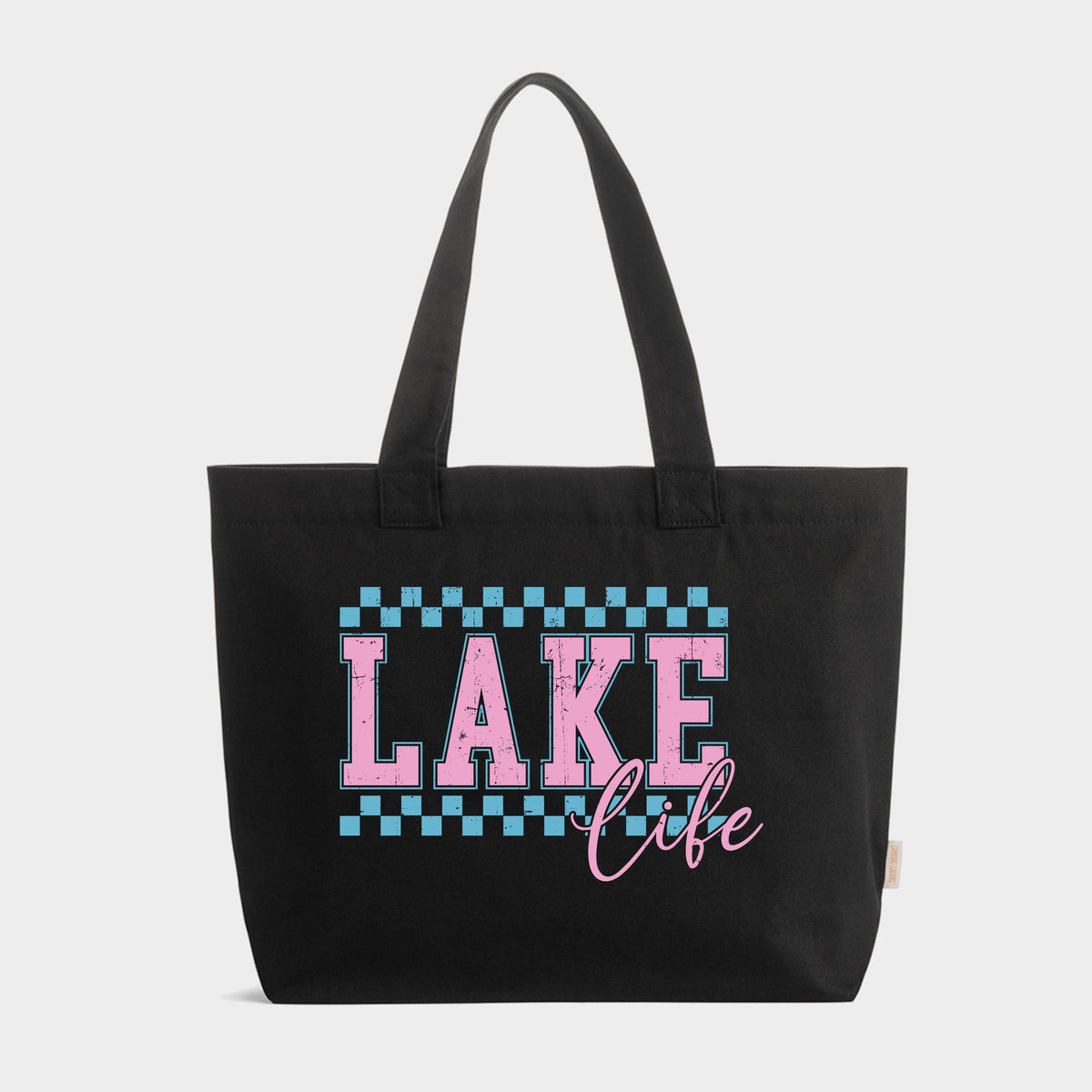 Lake Life Checkered - Zippered Canvas Tote