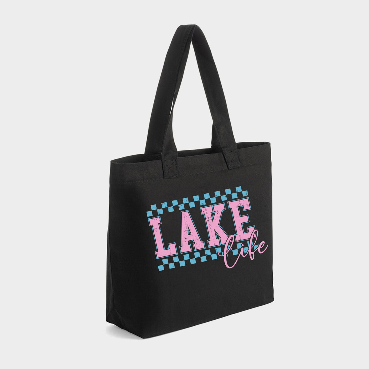 Lake Life Checkered - Zippered Canvas Tote
