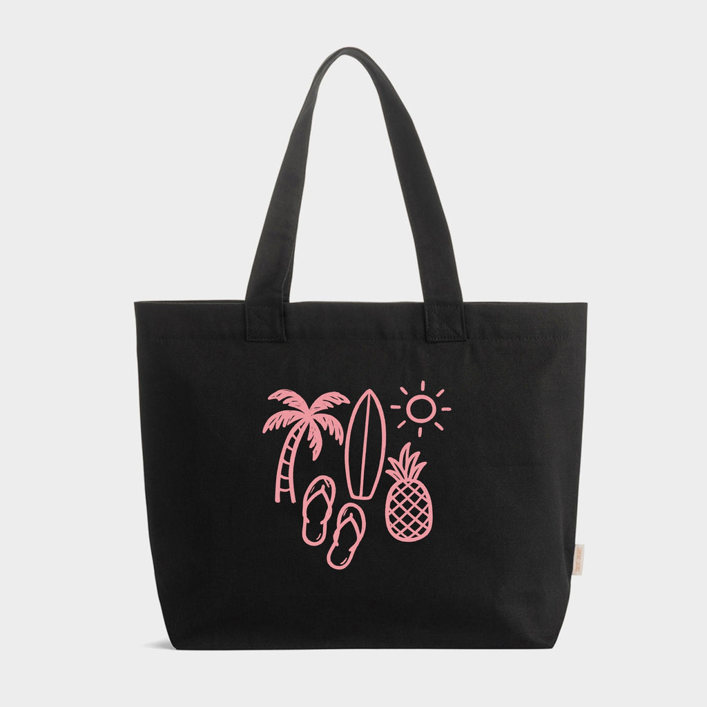 Beach Elements Outline - Zippered Canvas Tote