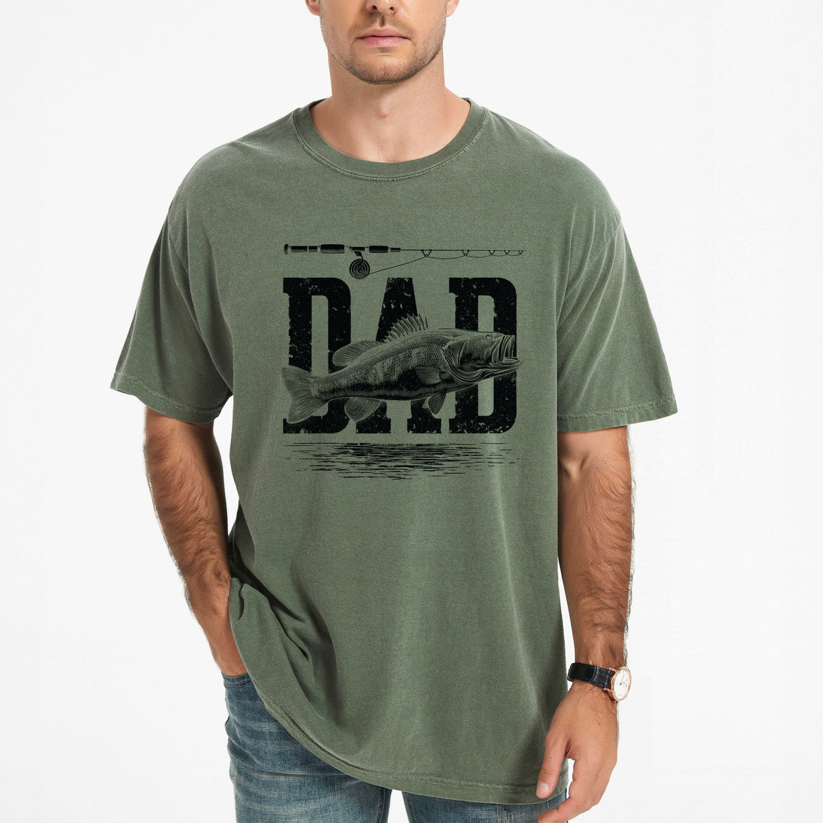 Dad Fishing Distressed - Men's Garment Dyed Graphic T-Shirt product image 4