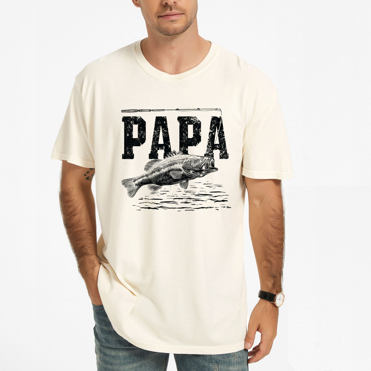 Papa Fishing Distressed - Men's Garment Dyed Graphic T-Shirt product image 1