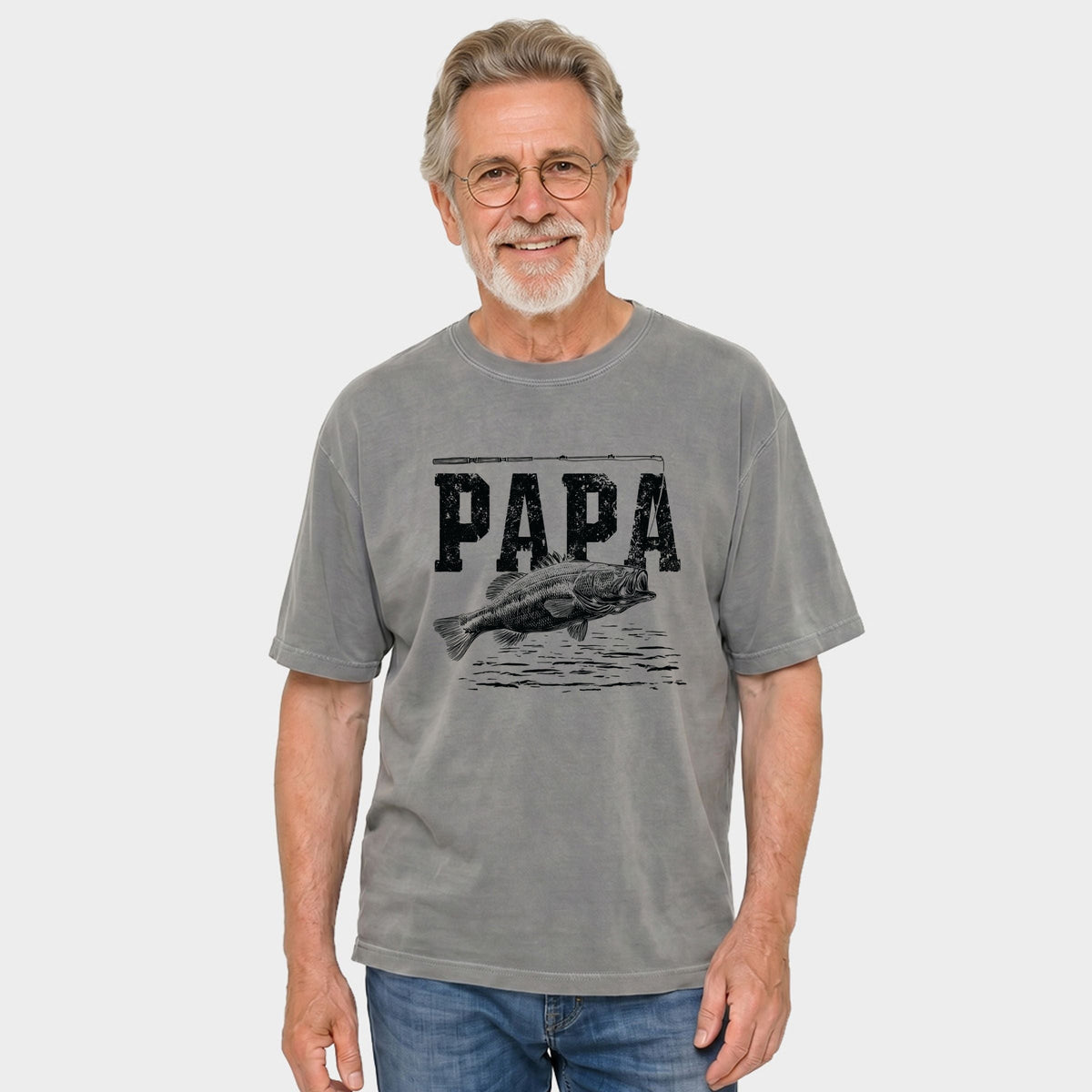 Papa Fishing Distressed - Men's Garment Dyed Graphic T-Shirt product image 4