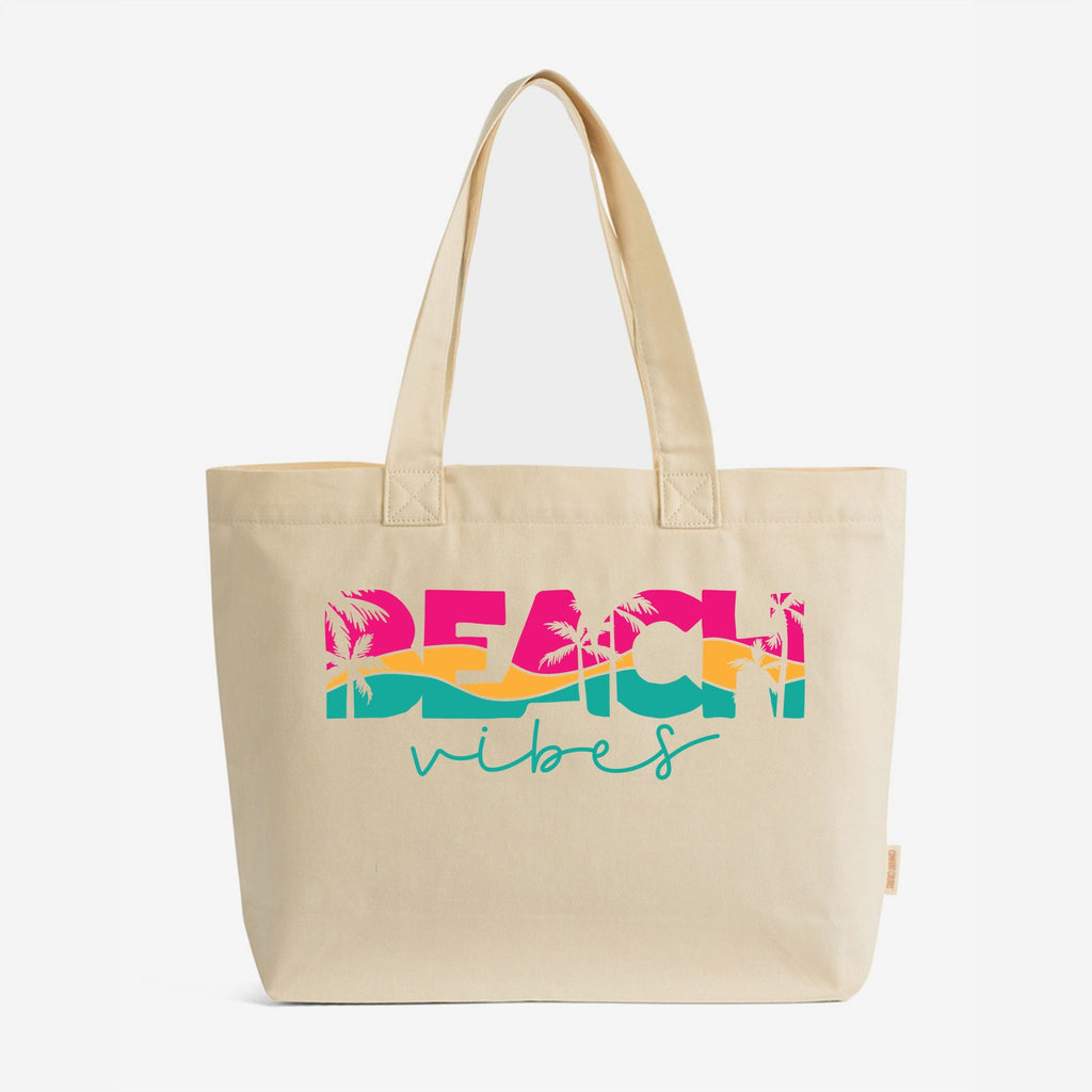 Beach Vibes Colorful Palm Trees - Zippered Canvas Tote
