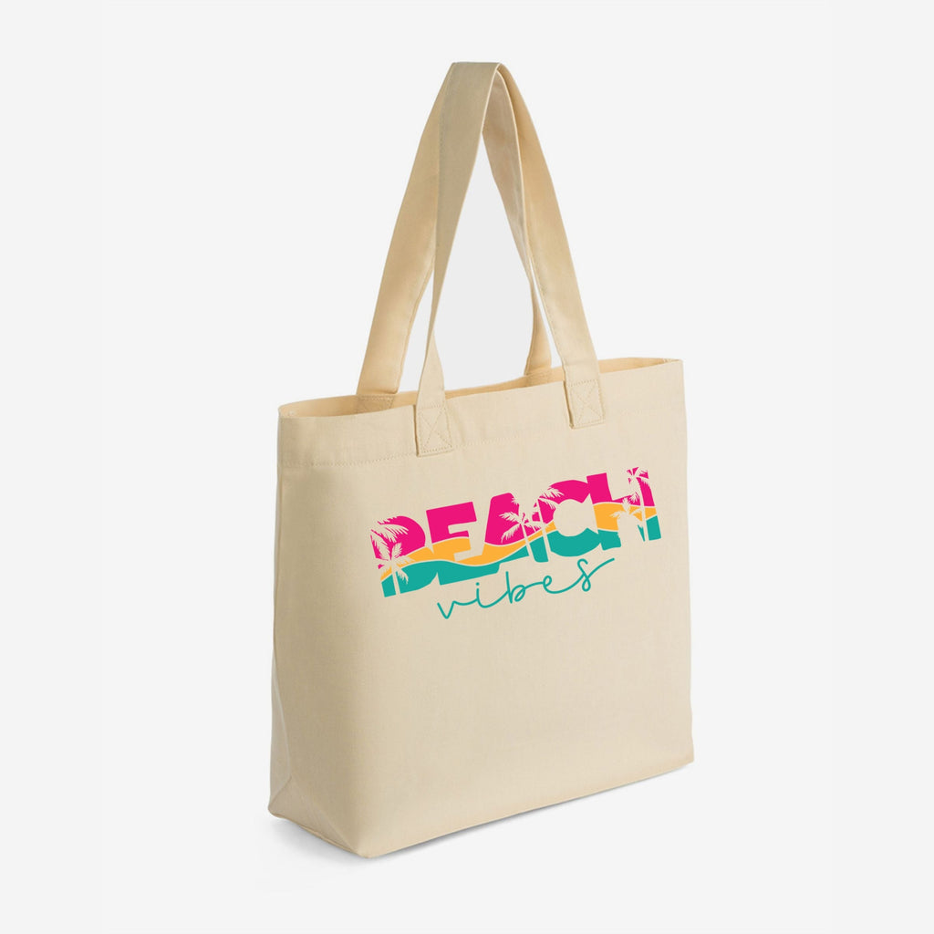 Beach Vibes Colorful Palm Trees - Zippered Canvas Tote