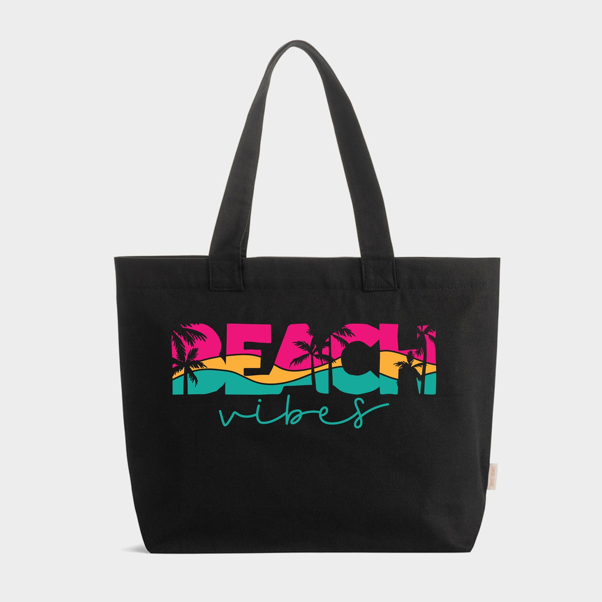 Beach Vibes Colorful Palm Trees - Zippered Canvas Tote
