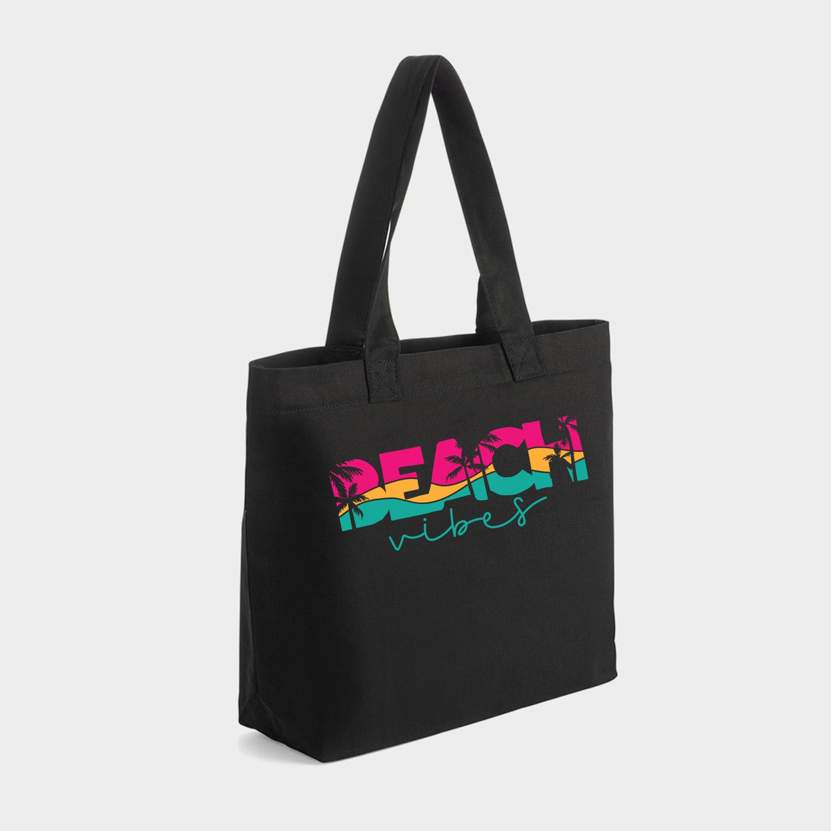 Beach Vibes Colorful Palm Trees - Zippered Canvas Tote