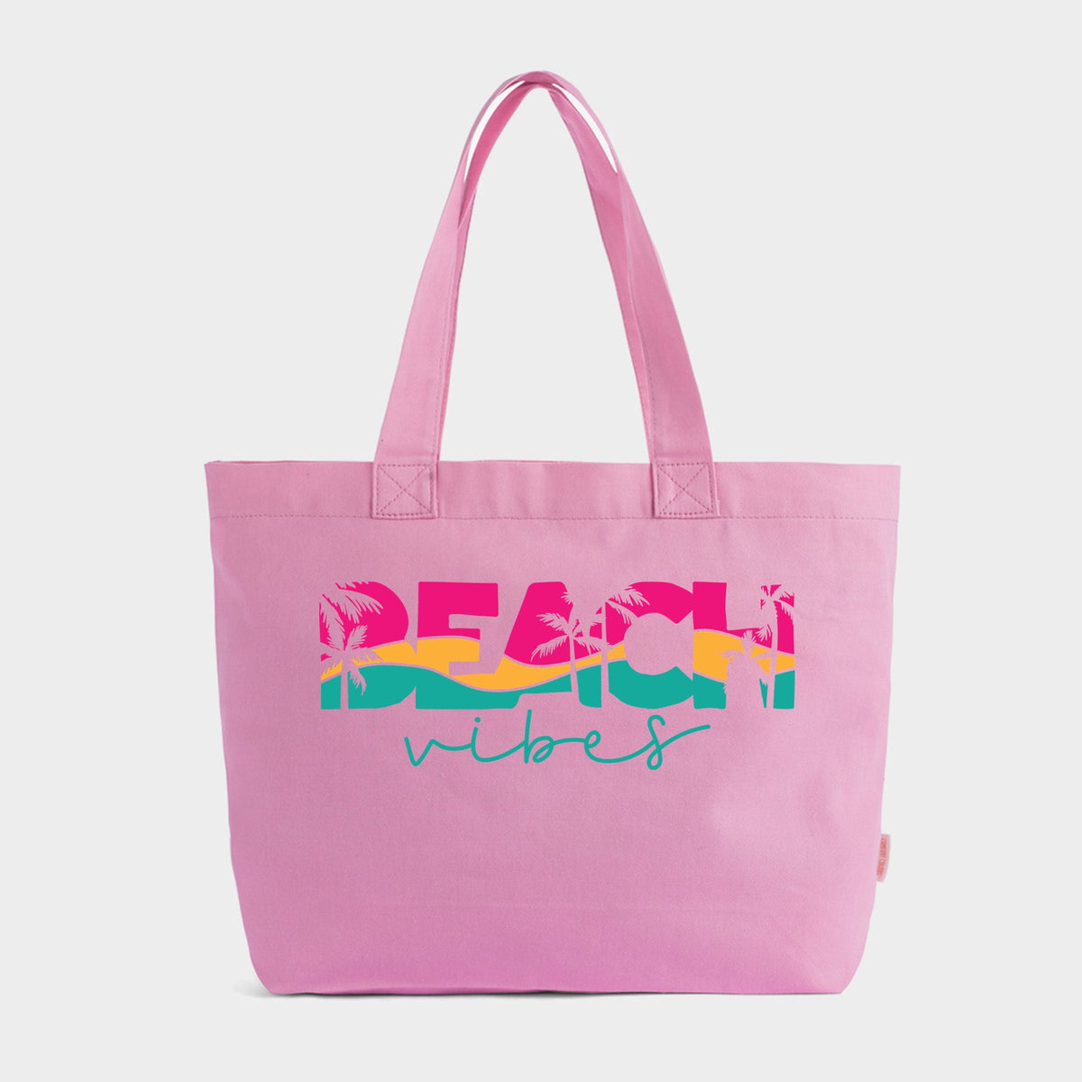 Beach Vibes Colorful Palm Trees - Zippered Canvas Tote