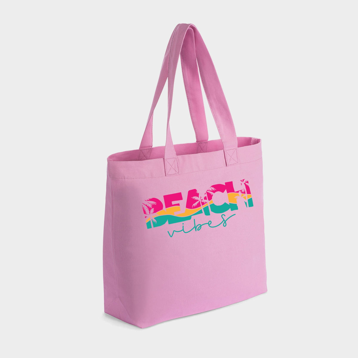 Beach Vibes Colorful Palm Trees - Zippered Canvas Tote