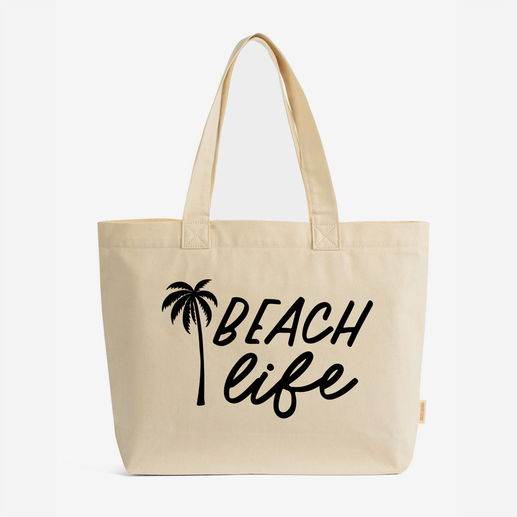 Beach Life Palm Trees - Zippered Canvas Tote