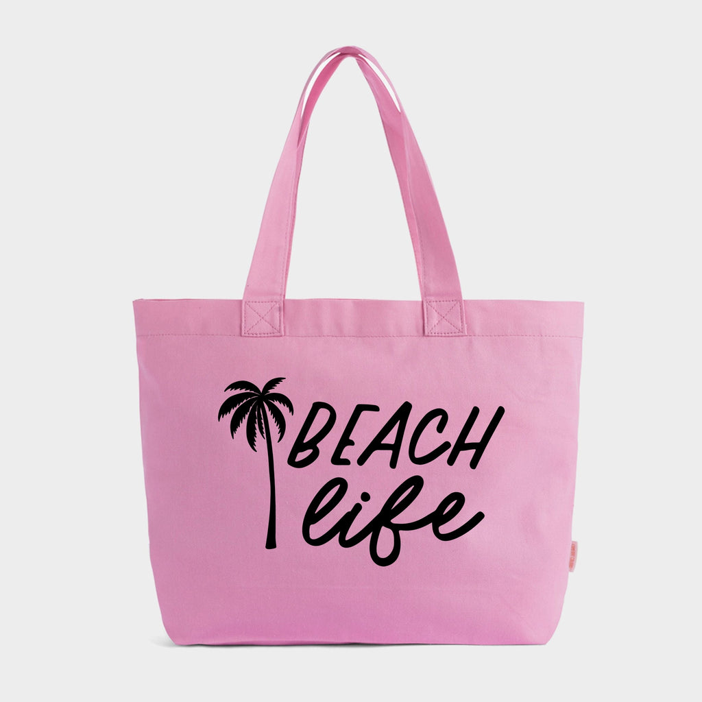 Beach Life Palm Trees - Zippered Canvas Tote