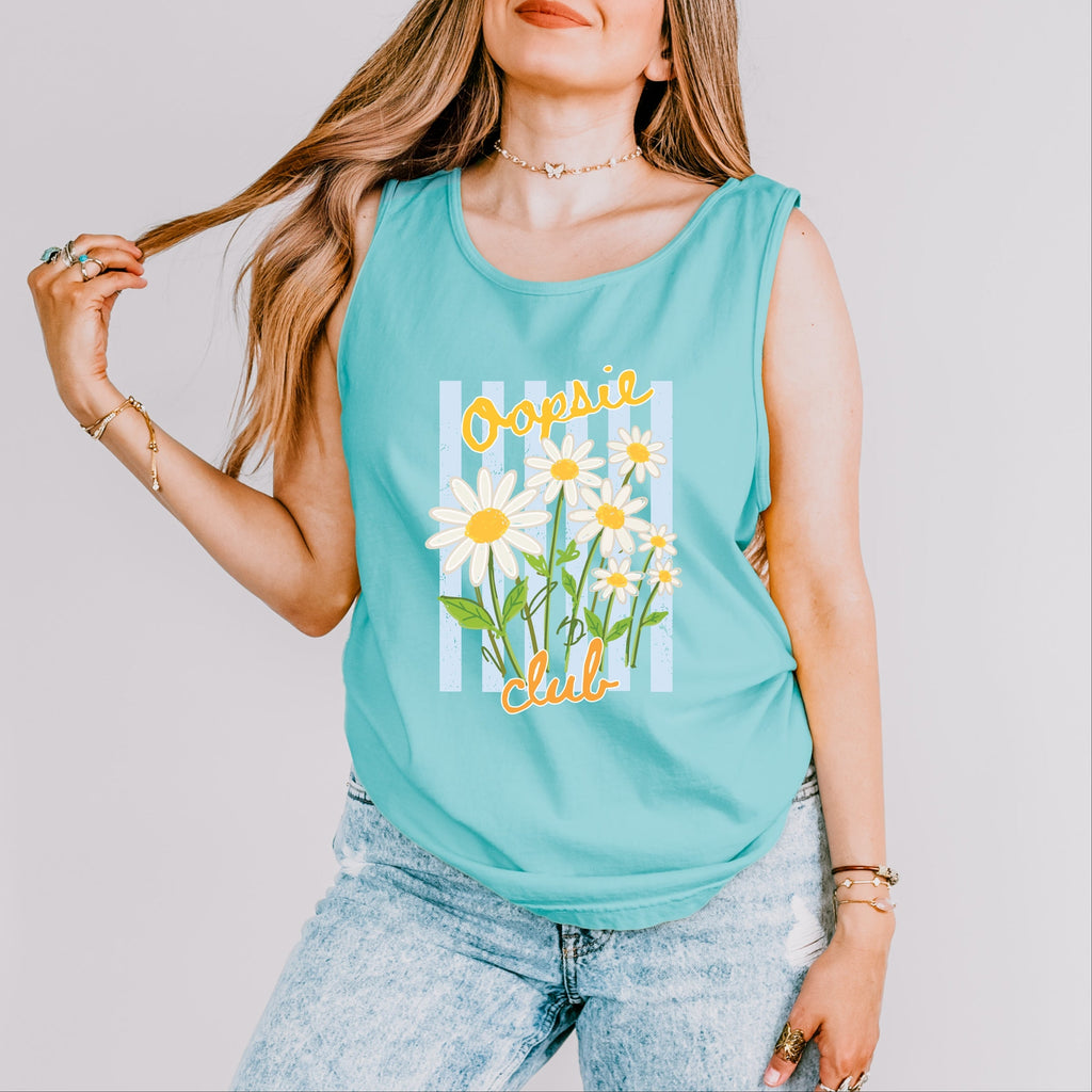 Oopsie Daisy Club Stripes - Women's Garment Dyed Graphic Tank Top