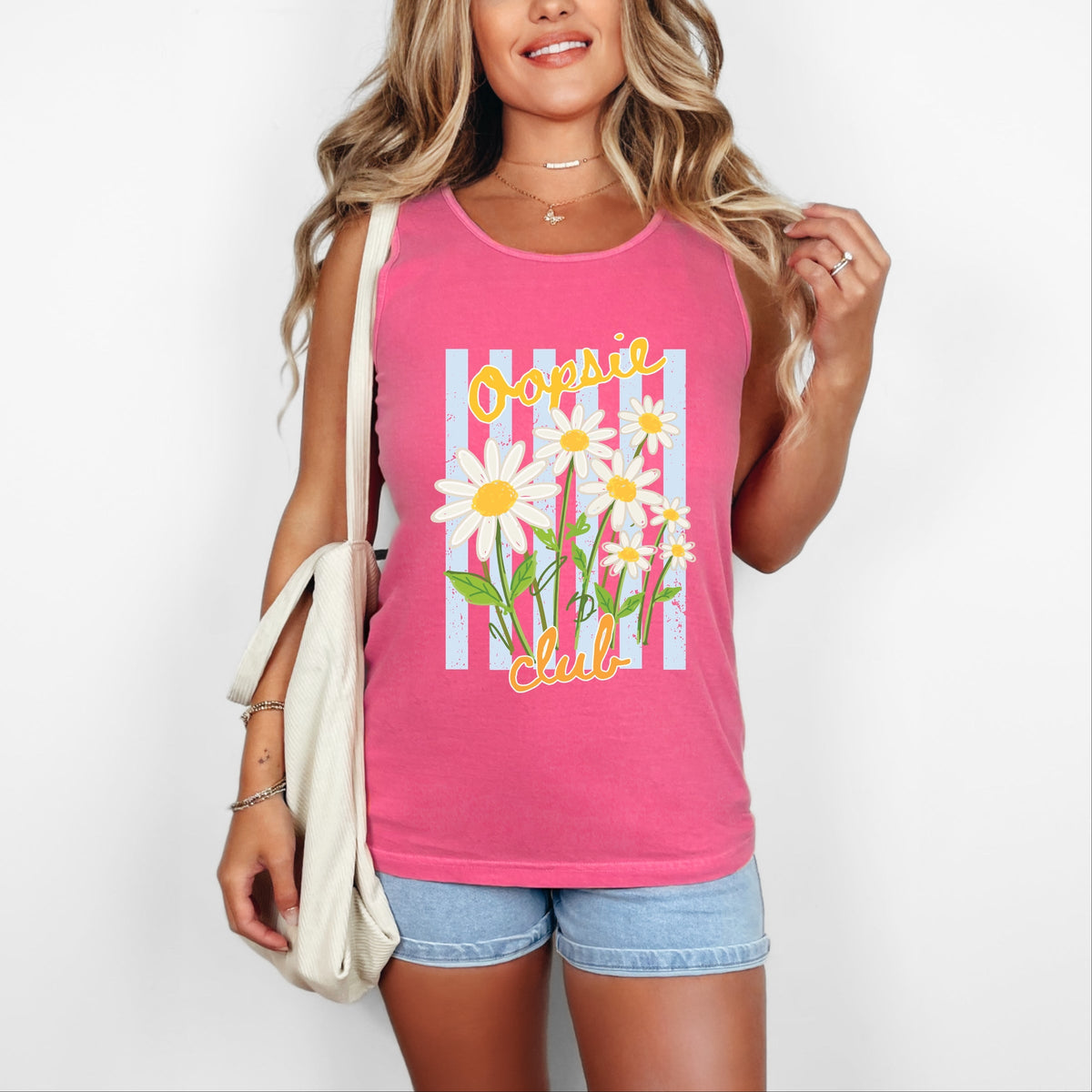 Oopsie Daisy Club Stripes - Women's Garment Dyed Graphic Tank Top