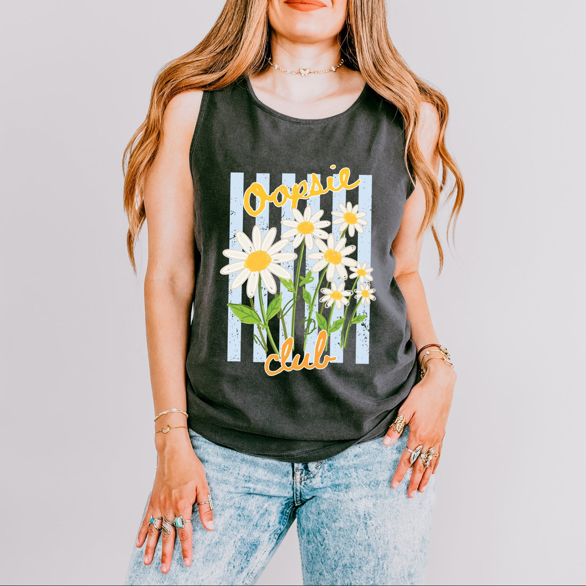 Oopsie Daisy Club Stripes - Women's Garment Dyed Graphic Tank Top