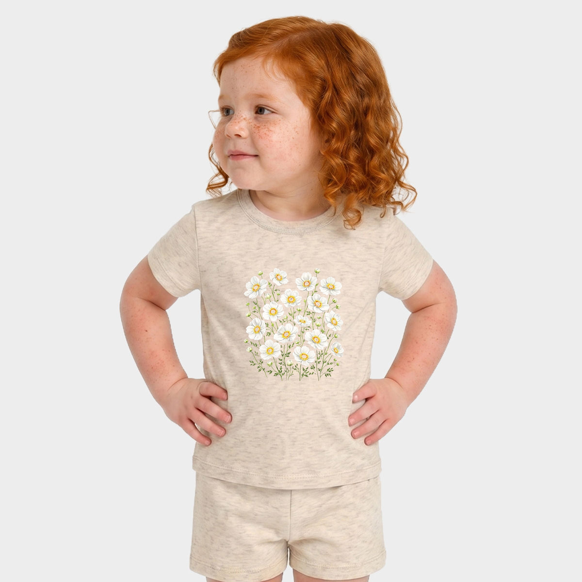 Watercolor Daisies - Toddler Crew Shorts Set product image 6