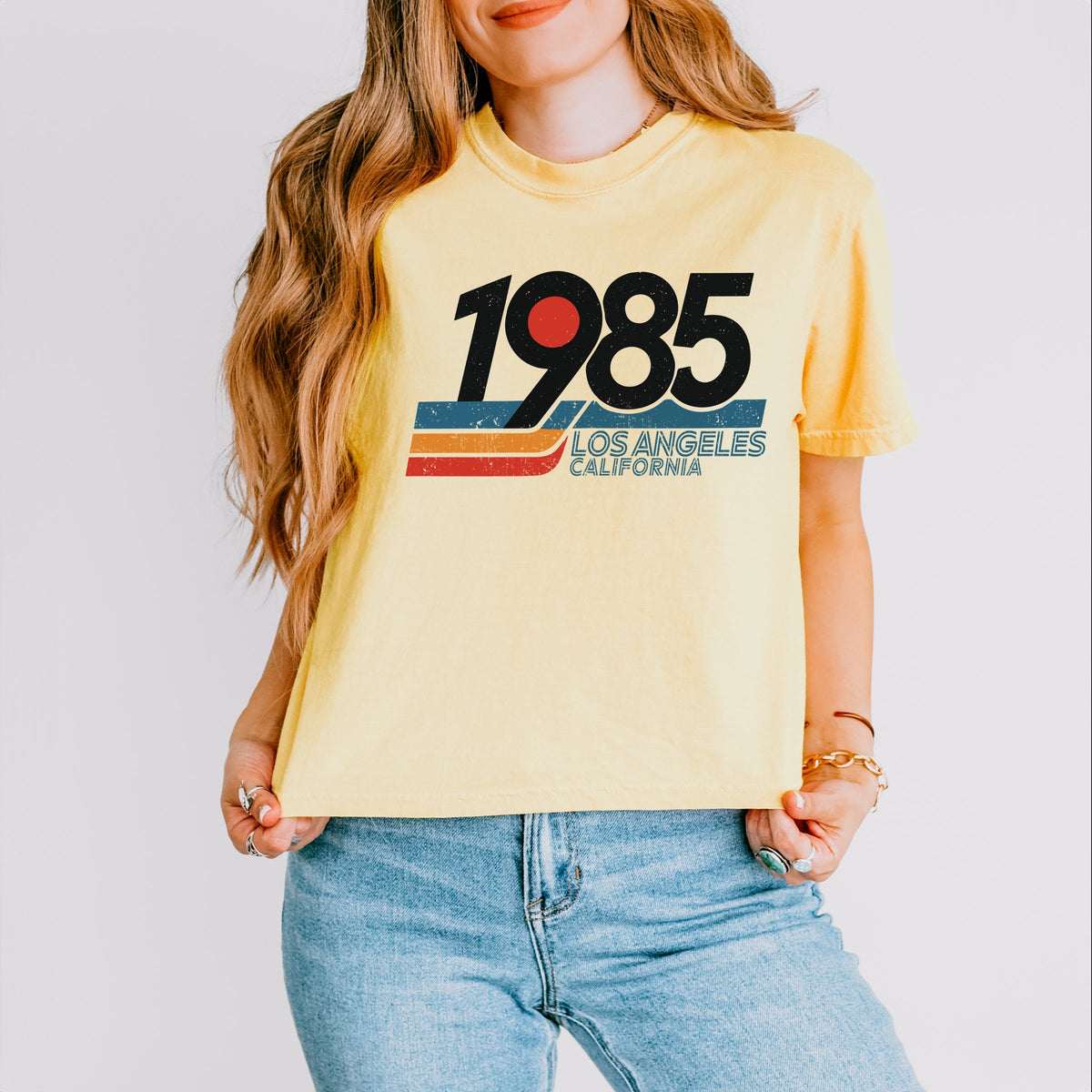 Retro 1985 Los Angeles - Women's Boxy Crop Top Graphic product image 1