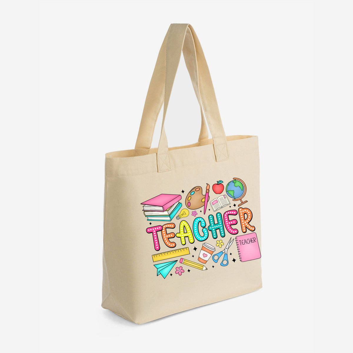 Teacher Bright Collage - Zippered Canvas Tote
