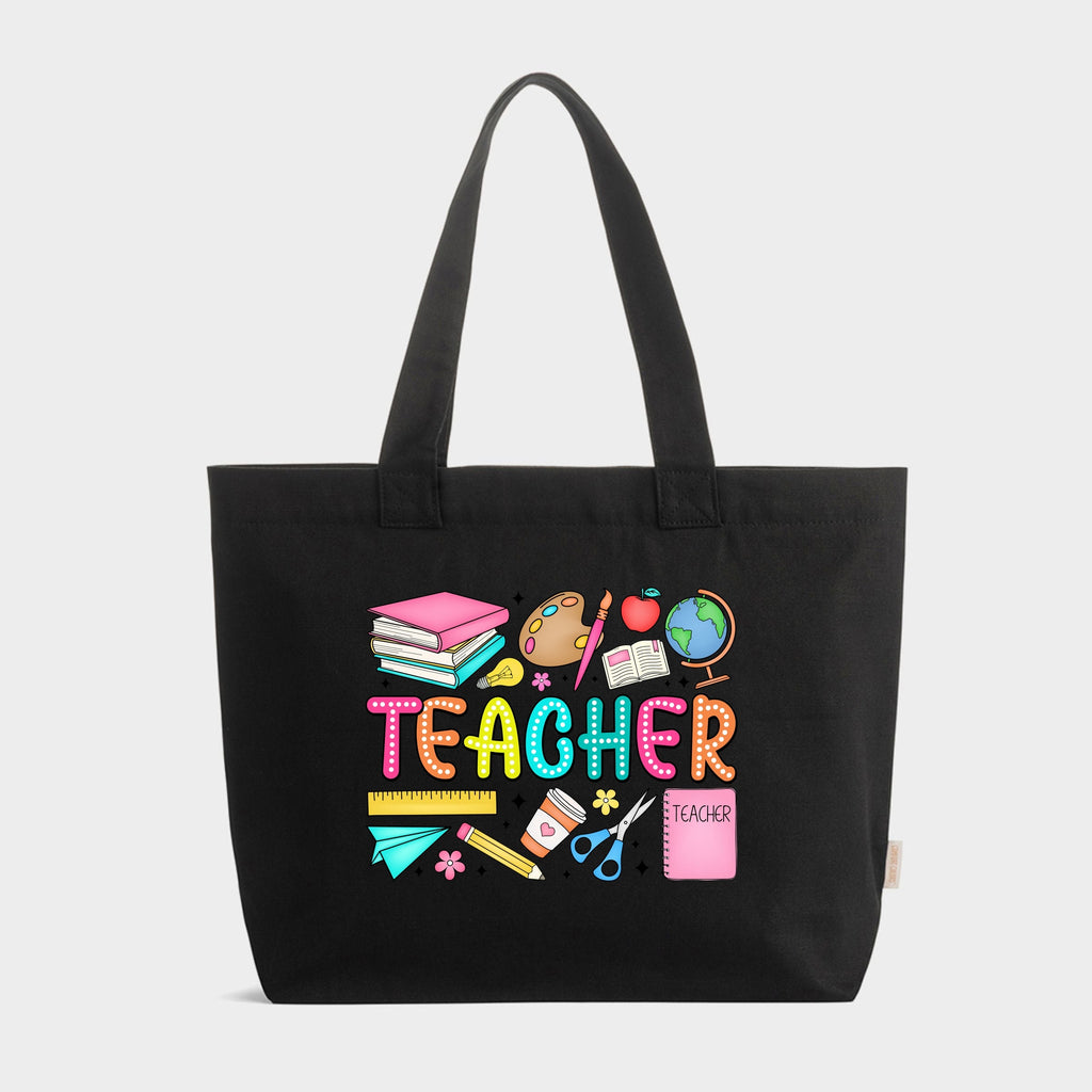 Teacher Bright Collage - Zippered Canvas Tote