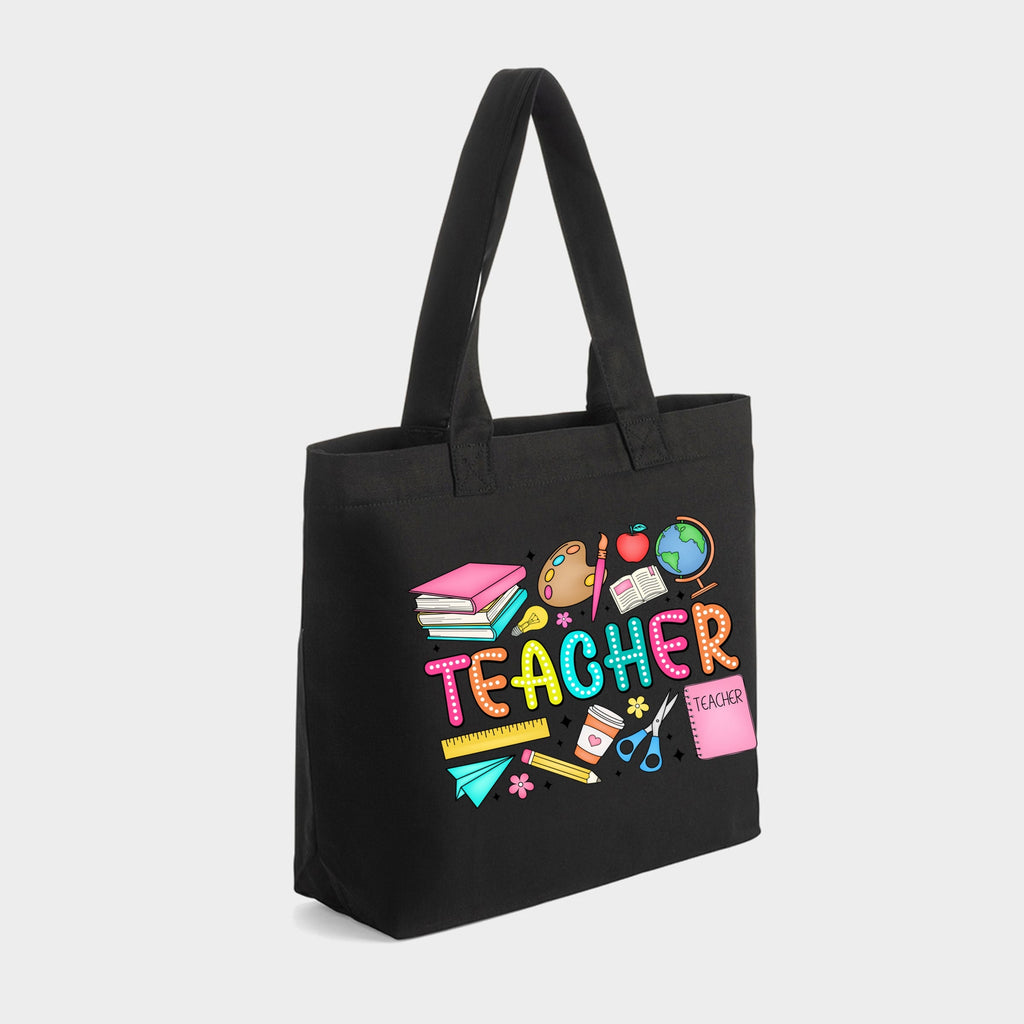 Teacher Bright Collage - Zippered Canvas Tote