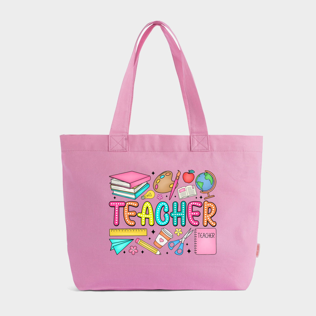 Teacher Bright Collage - Zippered Canvas Tote