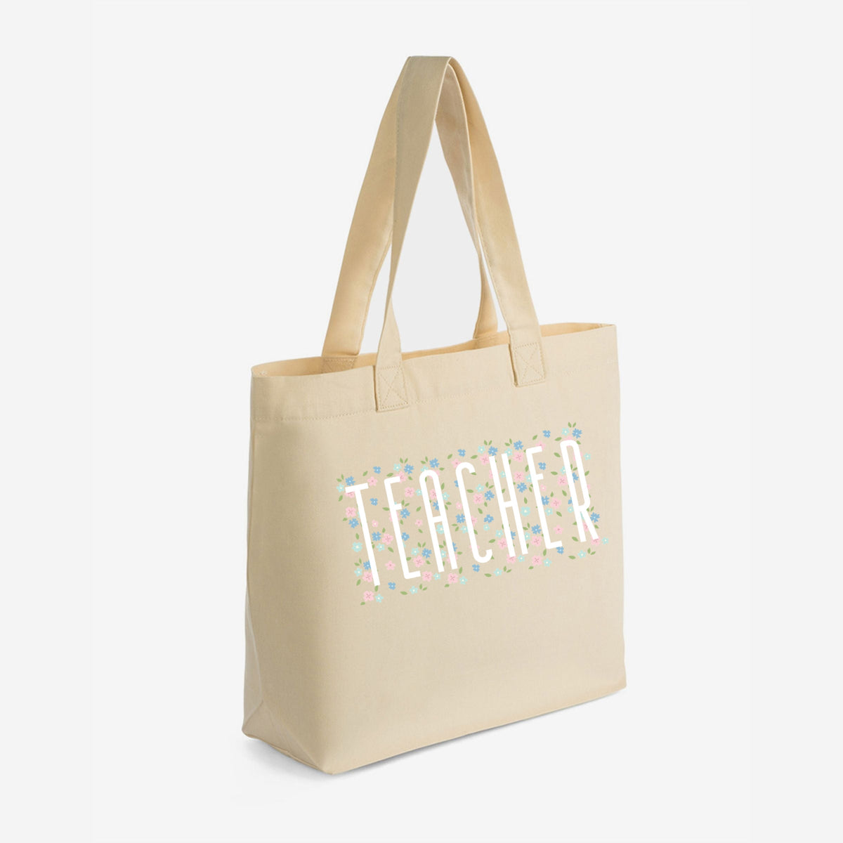 Teacher Tall Floral  - Zippered Canvas Tote