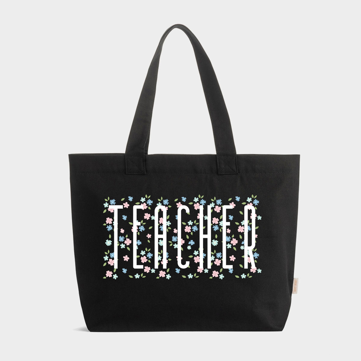 Teacher Tall Floral  - Zippered Canvas Tote