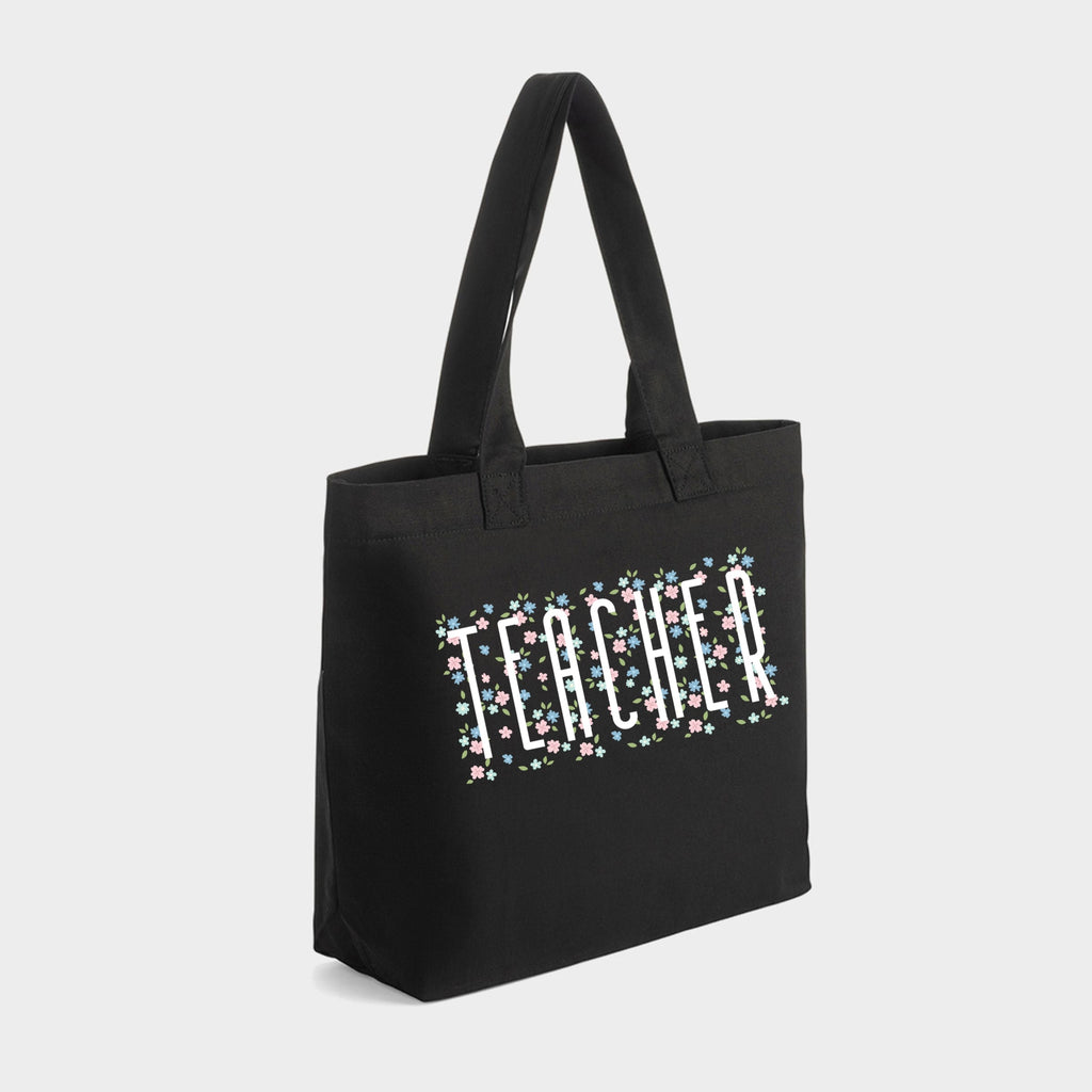 Teacher Tall Floral  - Zippered Canvas Tote