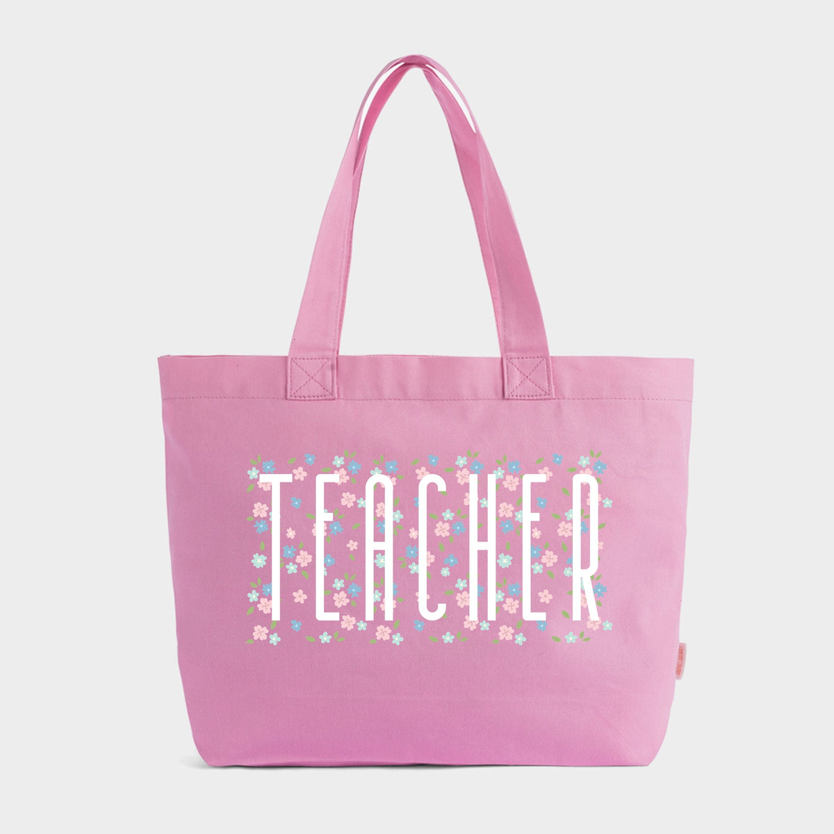 Teacher Tall Floral  - Zippered Canvas Tote