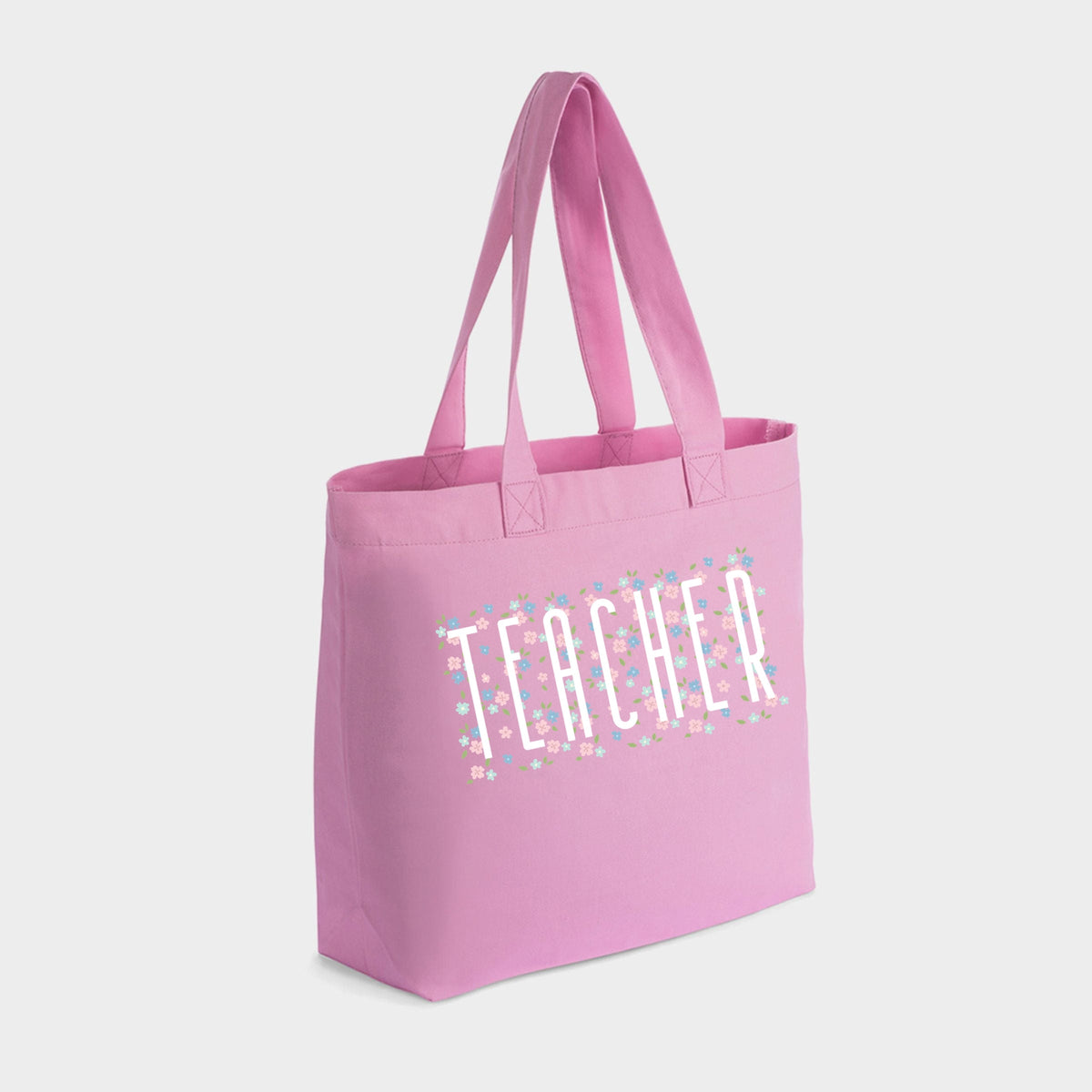 Teacher Tall Floral  - Zippered Canvas Tote