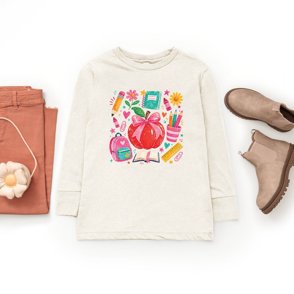 Back to School Apple and Supplies - Youth Long Sleeve product image 1