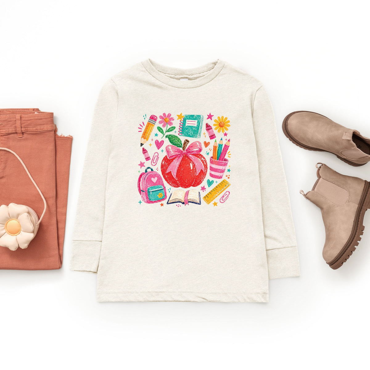 Back to School Apple and Supplies - Youth Long Sleeve product image 1