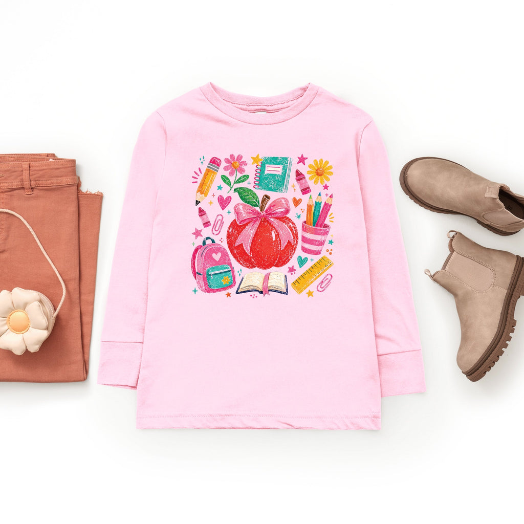 Back to School Apple and Supplies - Youth Long Sleeve product image 4