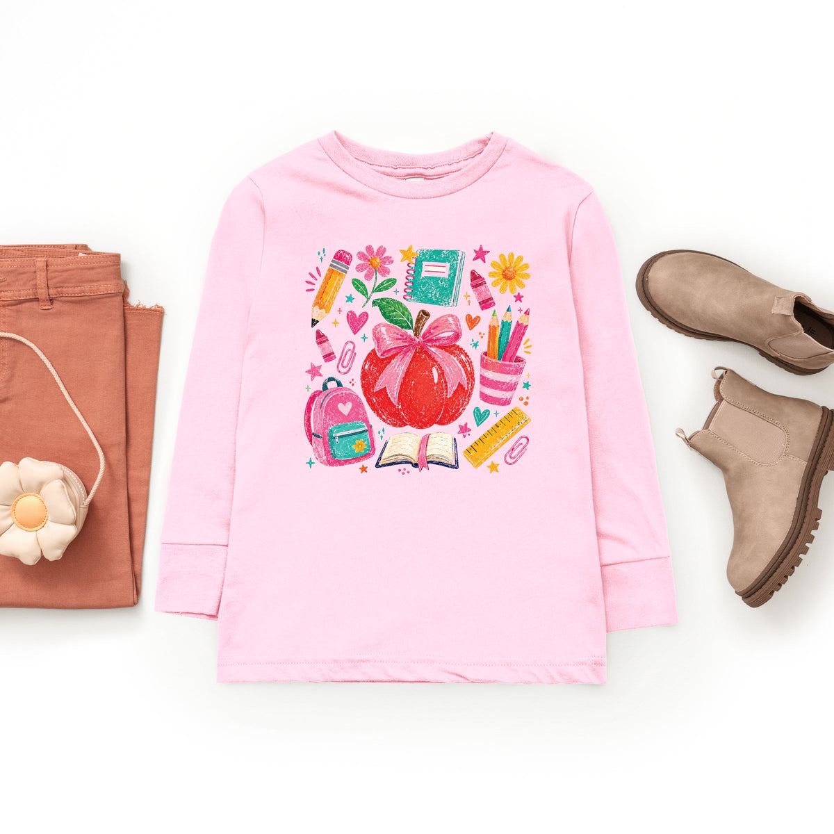 Back to School Apple and Supplies - Youth Long Sleeve product image 4