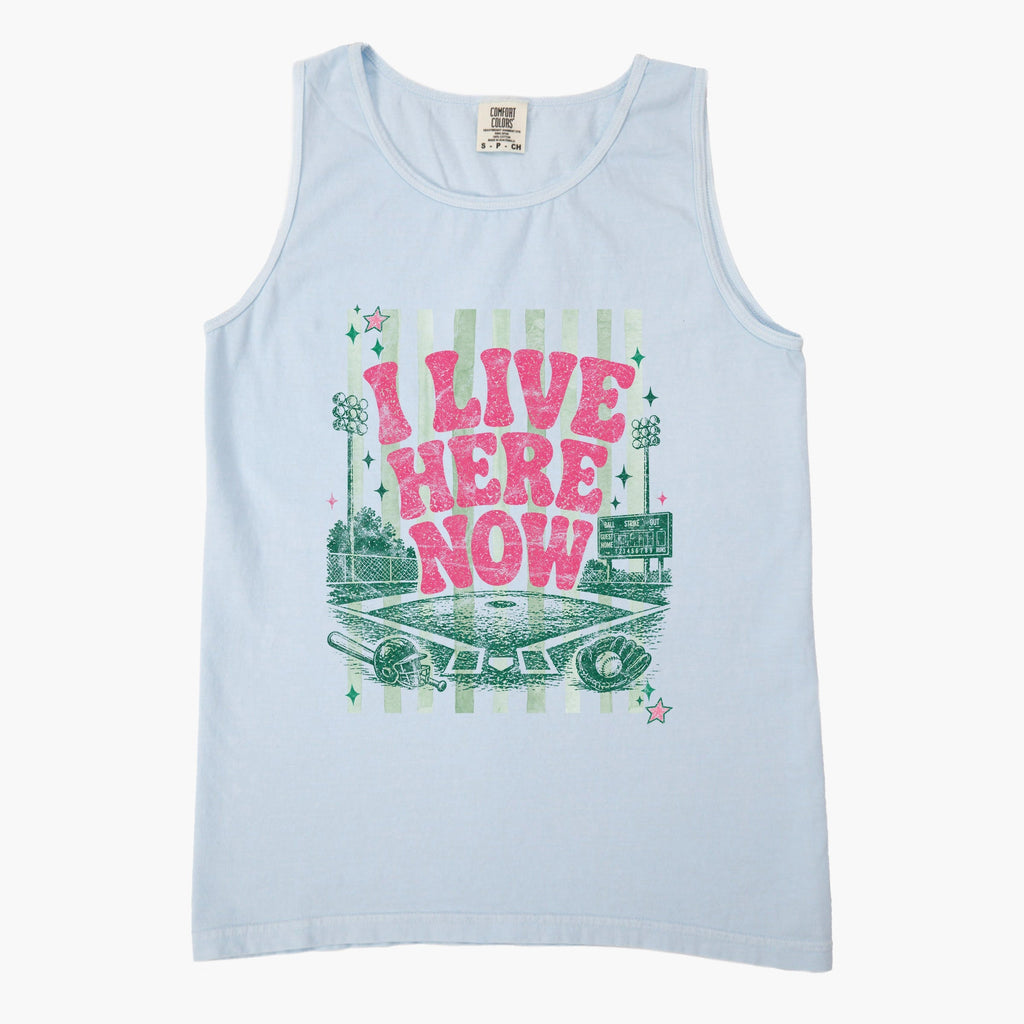 I Live Here Now - Women's Garment Dyed Graphic Tank Top