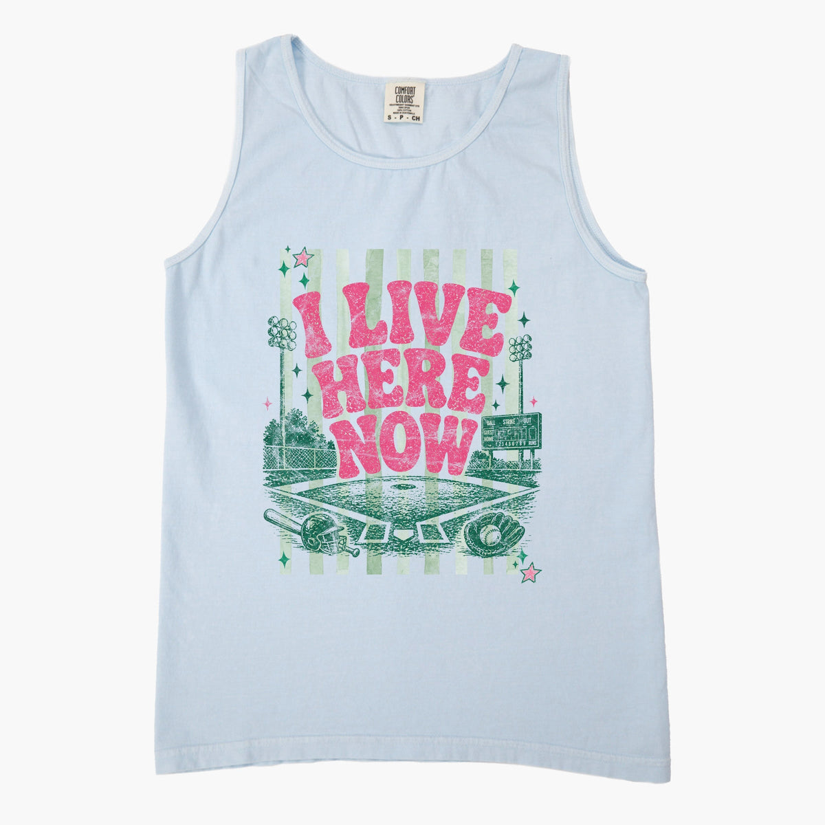 I Live Here Now - Women's Garment Dyed Graphic Tank Top