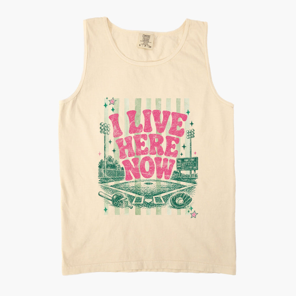 I Live Here Now - Women's Garment Dyed Graphic Tank Top