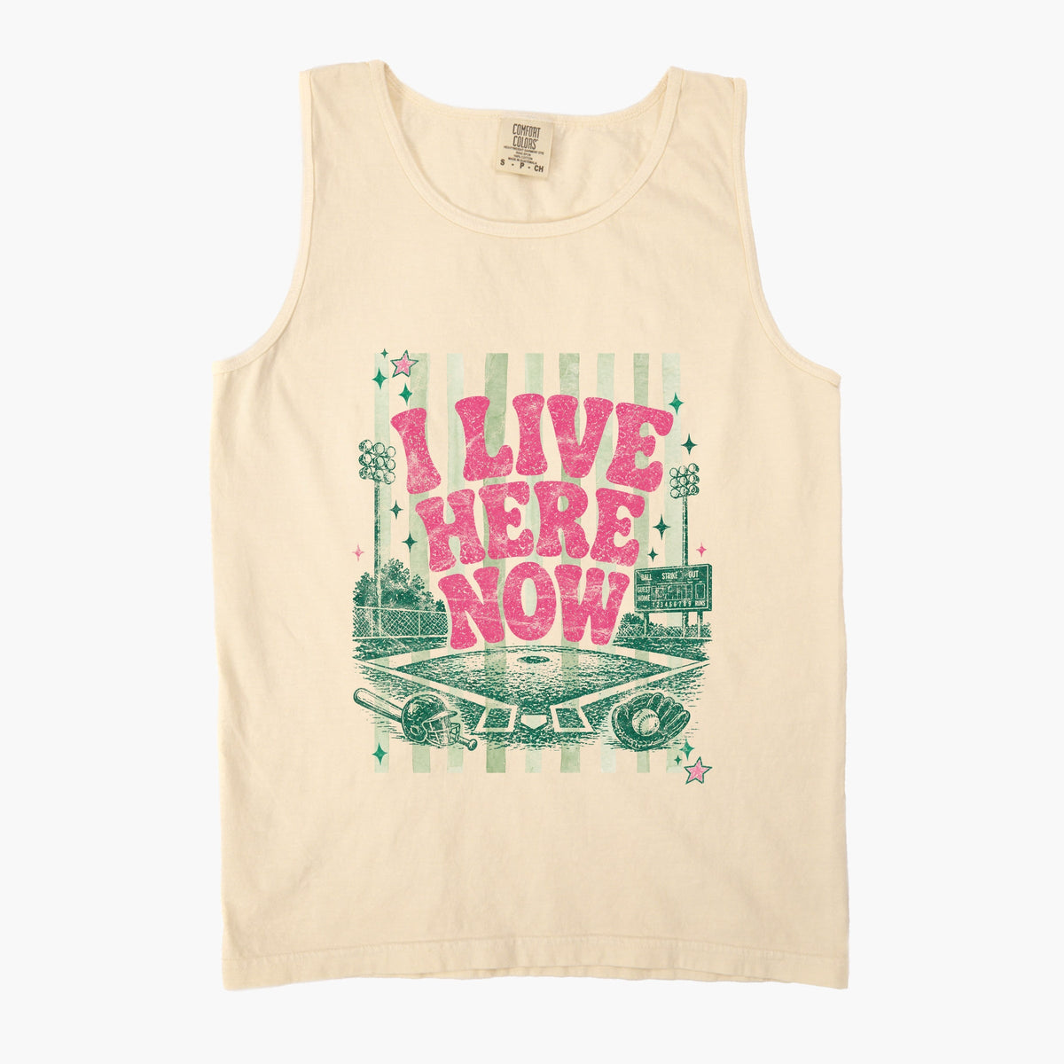 I Live Here Now - Women's Garment Dyed Graphic Tank Top