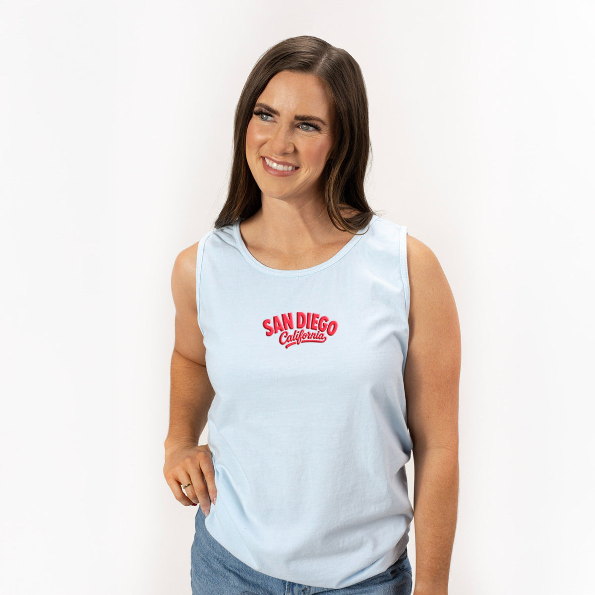 San Diego Vibrant Puff Print - Women's Garment Dyed Graphic Tank Top