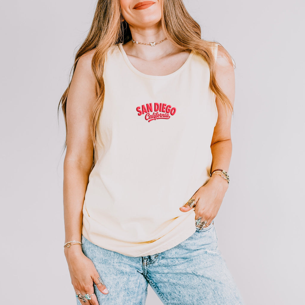 San Diego Vibrant Puff Print - Women's Garment Dyed Graphic Tank Top