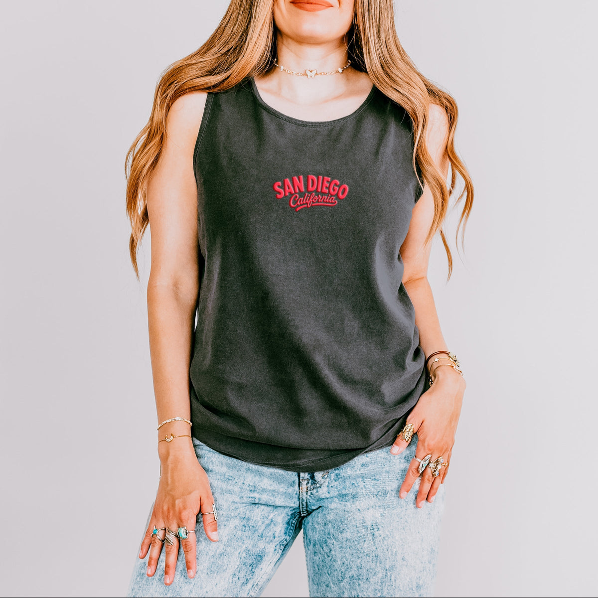 San Diego Vibrant Puff Print - Women's Garment Dyed Graphic Tank Top