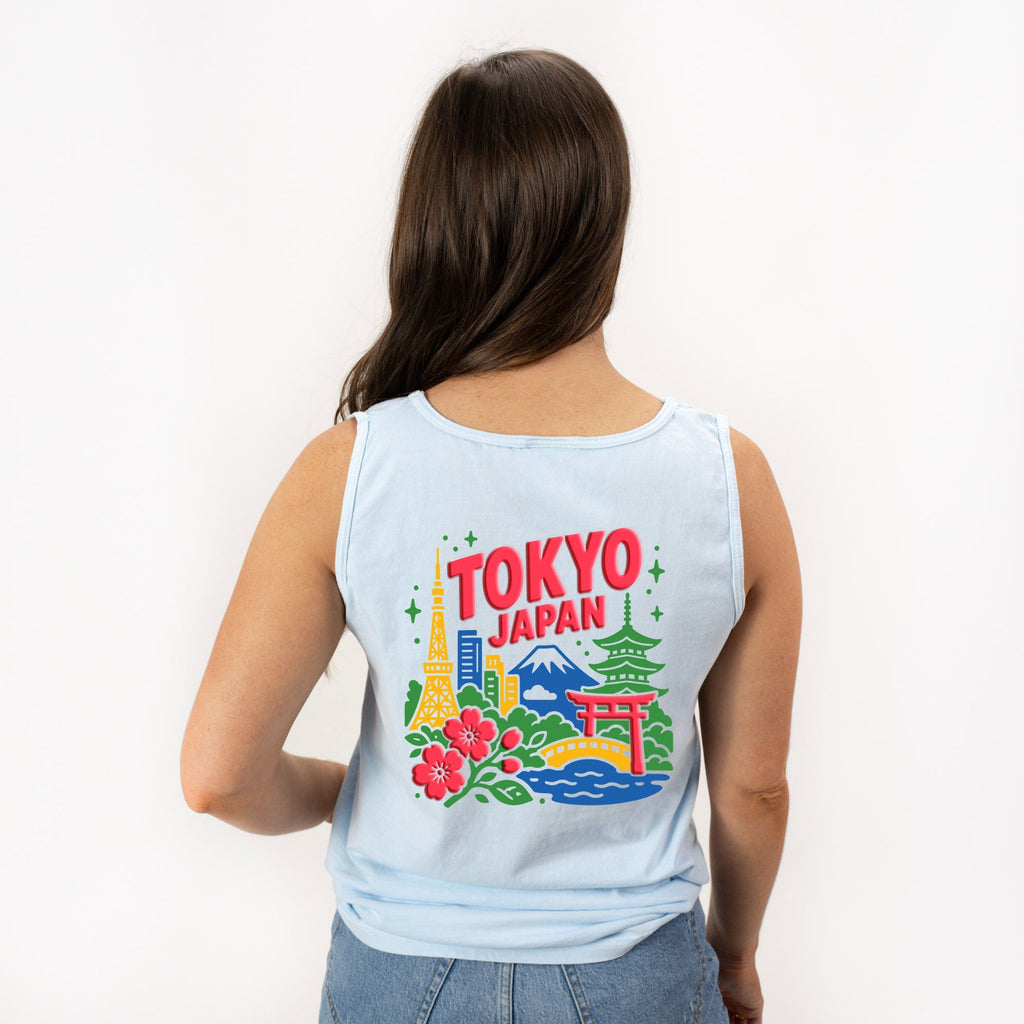 Tokyo Vibrant Puff Print - Women's Garment Dyed Graphic Tank Top