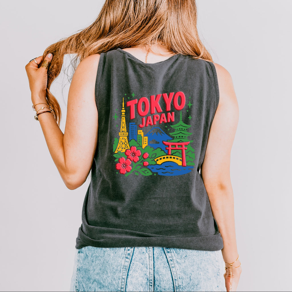 Tokyo Vibrant Puff Print - Women's Garment Dyed Graphic Tank Top