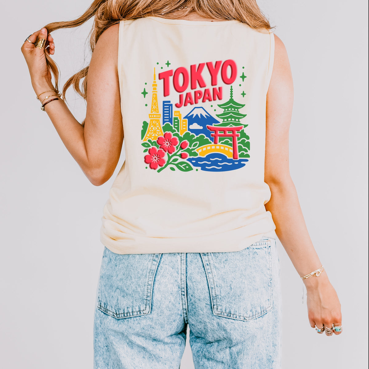 Tokyo Vibrant Puff Print - Women's Garment Dyed Graphic Tank Top