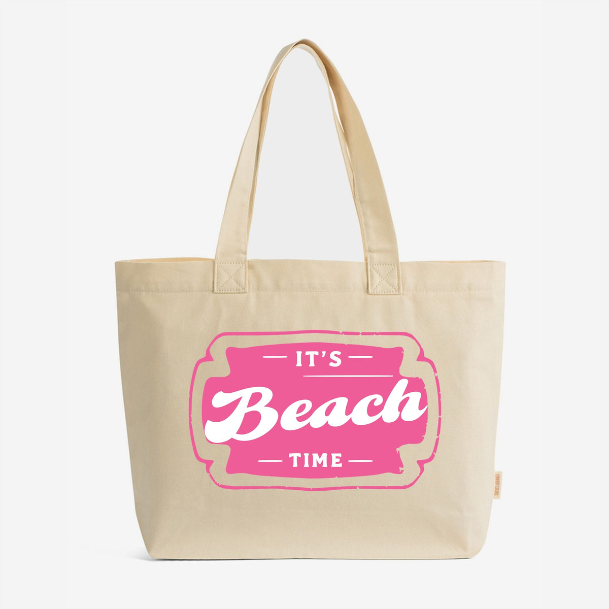 It's Beach Time Pink - Zippered Canvas Tote