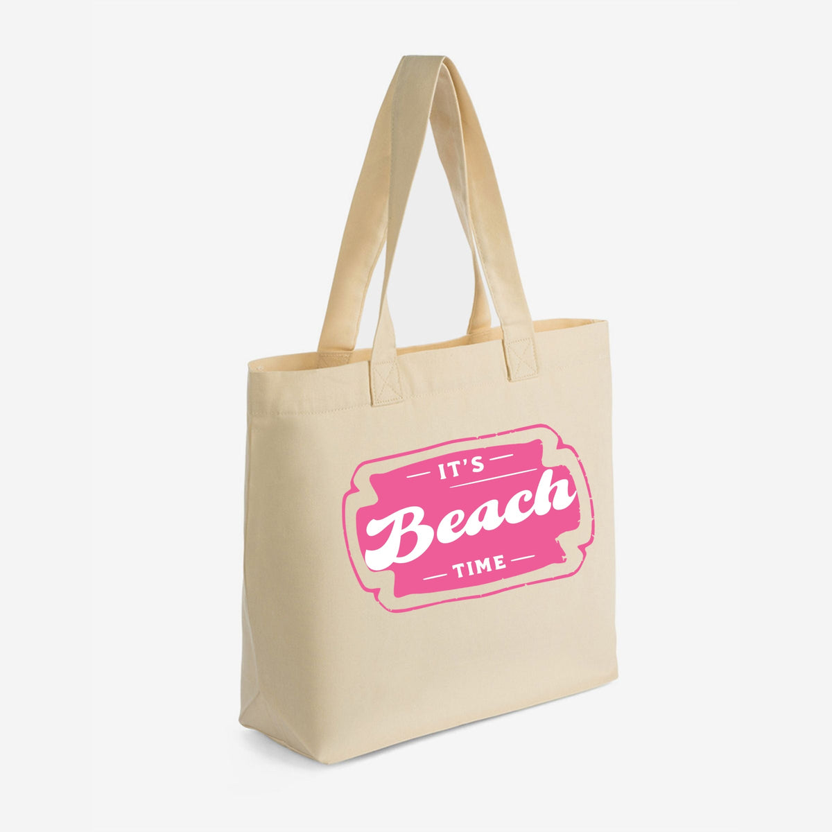 It's Beach Time Pink - Zippered Canvas Tote