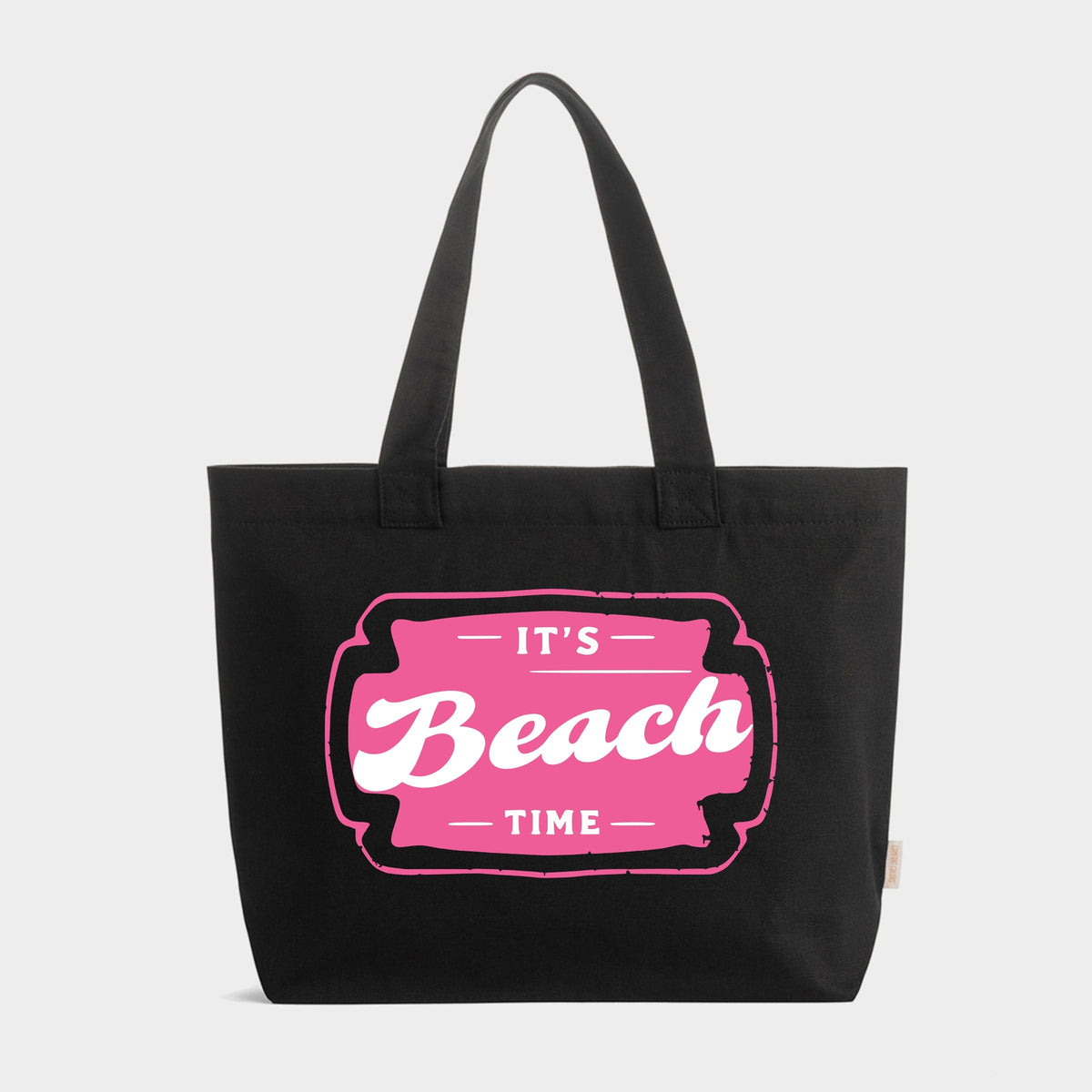 It's Beach Time Pink - Zippered Canvas Tote