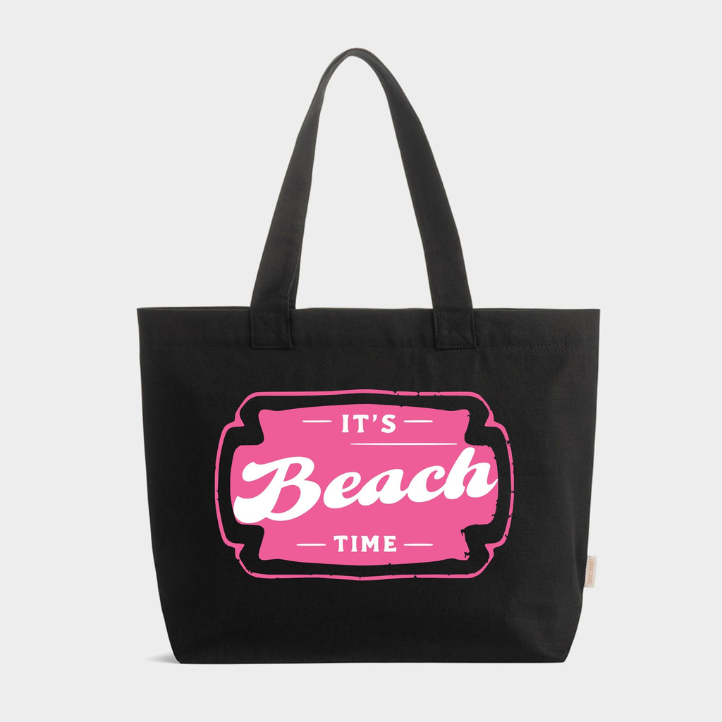 It's Beach Time Pink - Zippered Canvas Tote