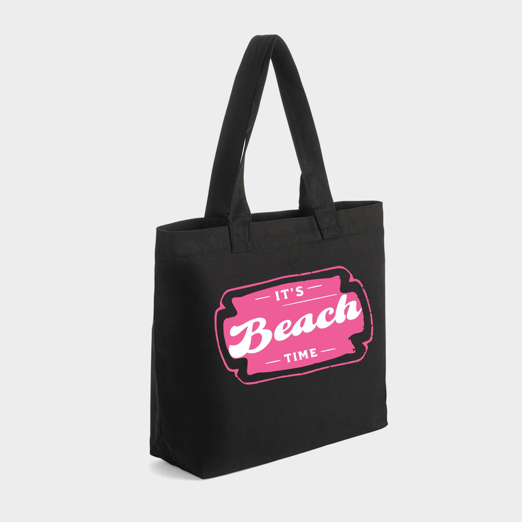 It's Beach Time Pink - Zippered Canvas Tote